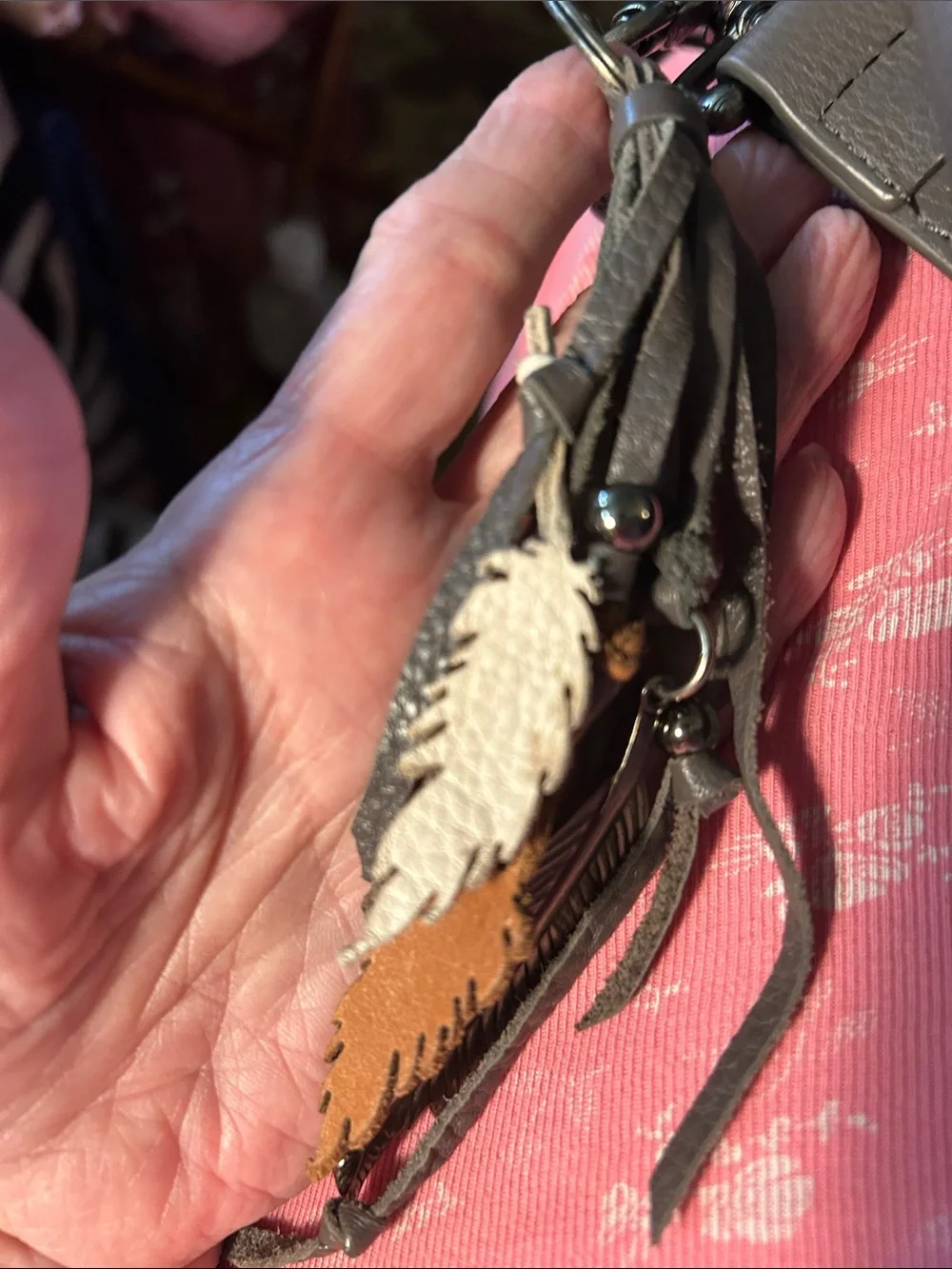 Grey Leather Tassel Women’s Bag